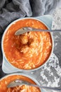 Tomato soup with noodles and meatballs Royalty Free Stock Photo