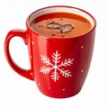 Tomato Soup in a Red Christmas Mug with White Snowflake Design Isolated Royalty Free Stock Photo