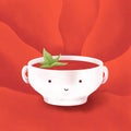 Tomato soup red illustration with texture. Kawaii food image for social media publication