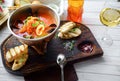 Tomato soup with seafood, cacciucco
