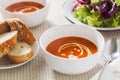 Tomato soup with side salad and crusty bread