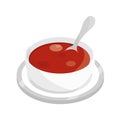 Tomato soup with spoon on dish food flat style icon