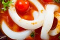 Tomato soup with squid is tasty dish