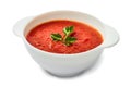 Tomato soup in a white bowl isolated on white background Royalty Free Stock Photo