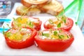 Tomato stuffed with quail egg Royalty Free Stock Photo