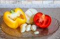 Tomato sweet peppers onion and garlic Royalty Free Stock Photo