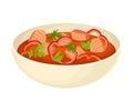 Tomato Thick Soup with Meat and Parsley Served in Deep Bowl Vector Illustration