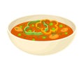 Tomato Thick Soup with Vegetables Served in Deep Bowl Vector Illustration