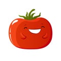 Tomato vector icon. Cartoon style object. Kawaii tomato character. Illustration for sticker.