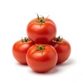 Tomato Vegetable Stunning Stack of Four Fresh Tomatoes on a White Surface Royalty Free Stock Photo