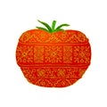 Tomato Vegetable Ukrainian Ornament Hand Drawn Pattern. Outline Coloured Royalty Free Stock Photo