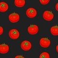 Tomato vegetables seamless pattern on black background, Fresh whole tomatoes