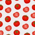 Tomato vegetables seamless pattern on white background, Fresh whole tomatoes and half cut