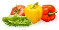 Tomato, yellow and red bell peppers and green salad Royalty Free Stock Photo