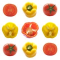 Tomato and yellow and red bell peppers Royalty Free Stock Photo