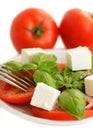 Tomatoes, basil and feta cheese salad