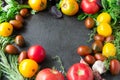 Tomatoes basil rosemary garlic view flat healthy vegetarian foo