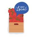 Tomatoes box with shop local inside bubble vector design Royalty Free Stock Photo