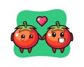 Tomatoes cartoon character couple with fall in love gesture