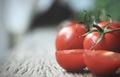 Tomatoes, cooked for the preservation on the old wooden table. Organic food, Cherry tomatoes on wood. Royalty Free Stock Photo