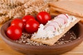 Tomatoes with crispy bread and curd cheese