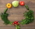 Tomatoes cucumbers cabbage radish dill and parsley on a table in the village Royalty Free Stock Photo