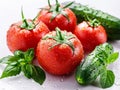 Tomatoes, cucumbers and mint on a white background