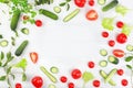 Tomatoes, cucumbers and parsley for cooking salad, Fresh summer vegetables on a bright sunny table with place for text, detox diet Royalty Free Stock Photo