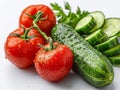 Tomatoes, cucumbers and tomatoes on a white background