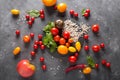 Tomatoes of different varieties. Colorful tomatoes Tomatoes background. Fresh tomatoes Healthy food concept. Royalty Free Stock Photo