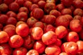 Tomatoes at farm stand. Fresh vegetables: juicy ripe organic tomatoes, farm-to-table raw food Royalty Free Stock Photo