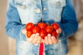 Tomatoes in farmer kid hands Royalty Free Stock Photo