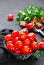 Tomatoes. Fresh tomatoes in basket on table Royalty Free Stock Photo