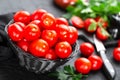 Tomatoes. Fresh tomatoes in basket on table Royalty Free Stock Photo