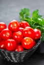 Tomatoes. Fresh tomatoes in basket on table Royalty Free Stock Photo