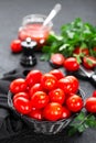 Tomatoes. Fresh tomatoes in basket on table Royalty Free Stock Photo