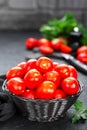 Tomatoes. Fresh tomatoes in basket on table Royalty Free Stock Photo