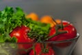 Tomatoes and Greens nutrition collage, Royalty Free Stock Photo