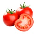 Tomatoes and half tomato isolated on white Royalty Free Stock Photo