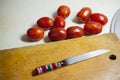 Tomatoes infected with phytophthora near a wooden board