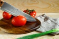 Tomatoes knife kitchen board Royalty Free Stock Photo