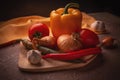 Tomatoes, onions, yellow peppers, garlic Royalty Free Stock Photo