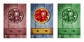 Tomatoes with pasta as a drover, triptych in brown, blue and green