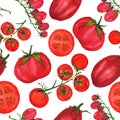 Tomatoes pattern watercolor handmade illustration on a white background