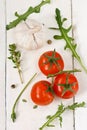 Tomatoes, rucola, garlic and thyme.
