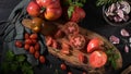Tomatoes on rustic kitchen counter
