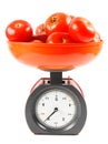 Tomatoes on scales. On white background. Royalty Free Stock Photo