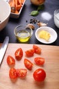 Tomatoes slice and ingredient for tomatoes soup Royalty Free Stock Photo