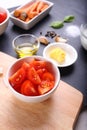 Tomatoes slice for tomatoes soup ingredients Royalty Free Stock Photo