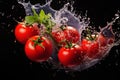 Tomatoes splash on black background.